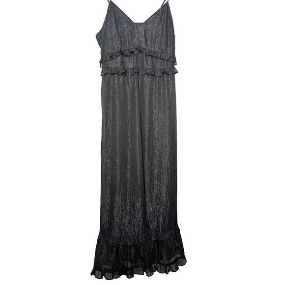 Madewell Black Shimmer Dark Fairy Whimsigoth Midi Ruffled Cami Slip Sundress 2 - Picture 1 of 10